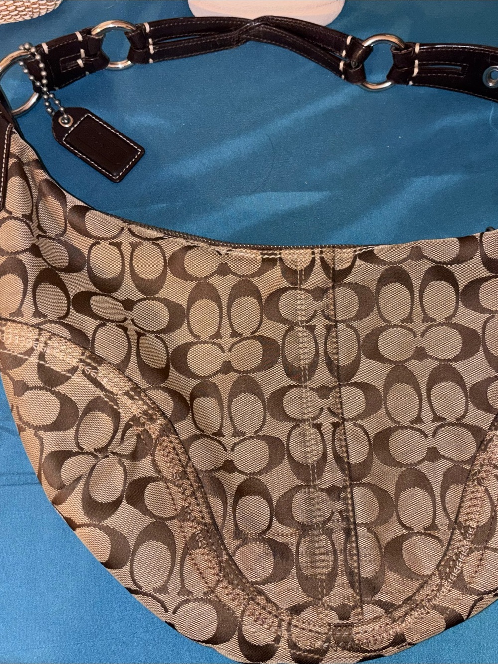 Coach Tan and Dark Brown Signature Jacquard Hobo - Picture 2 of 5
